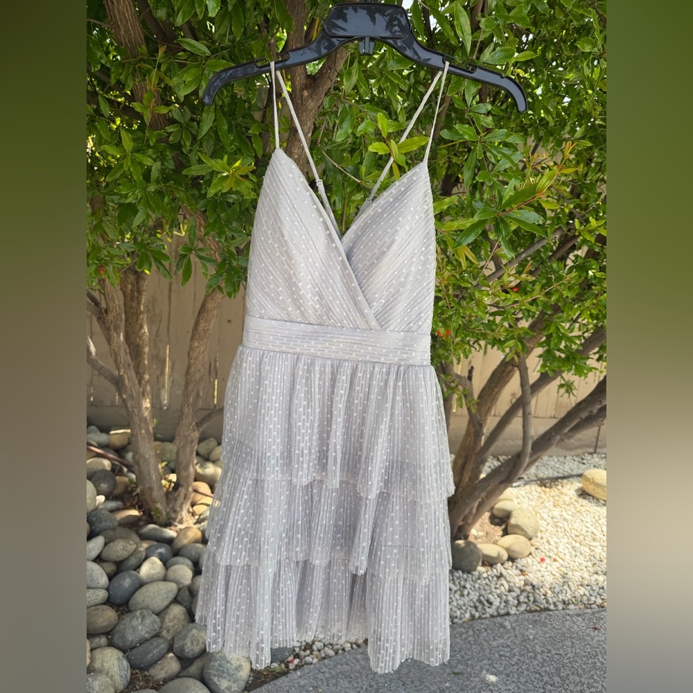 City Studio Silver Sparkle Tiered V-Neck Spaghetti Strap Dress